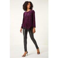 Roman Women's Animal Print Chiffon Hem Stretch Tunic Top in Magenta | Size: 10