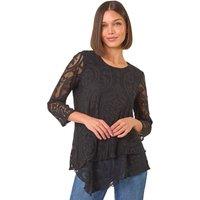 Roman Women's Burnout Print Asymmetric Stretch Top in Black | Size: 10