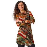 Roman Women's Abstract Print Cowl Neck Tunic Top in Orange | Size: 18