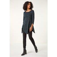 Roman Women's Glitter Hanky Hem Tunic Stretch Top in Green | Size: 10