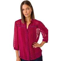 Roman Women's Dobby Lace Front Pleated Blouse in Wine | Size: 20