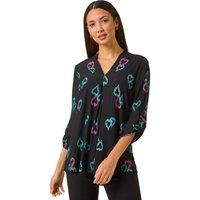 Roman Women's Heart Print Longline Blouse in Black | Size: 10