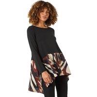 Roman Women's 2 in 1 Abstract Print Chiffon Hem Top in Black | Size: 18