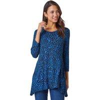 Roman Women's Spot Print Swing Stretch Top in Blue | Size: 10