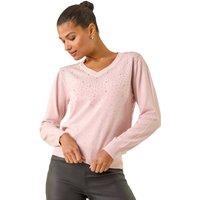 Roman Women's Pearl Sparkle Embellished Jumper in Pink | Size: 18