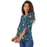 Roman Women's Textured Floral Print Stretch Shirt in Green | Size: 10