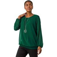 Roman Women's Chiffon Banded Hem Pleated Top in Green | Size: 10