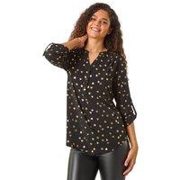 Roman Women's Foil Heart Placket Stretch Top in Gold | Size: 12