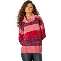 Roman Women's Chenille Striped Cowl Neck Jumper in Wine | Size: 14