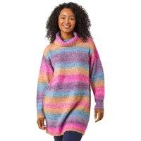 Roman Women's Petite Spacedye Stripe Roll Neck Jumper | Size: 14