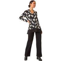 Roman Women's Abstract Print Chiffon Hem Stretch Top in Black | Size: 10