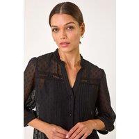 Roman Women's Dobby Lace Front Pleated Blouse in Black | Size: 10