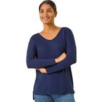 Roman Women's V-Neck Tunic Stretch Top in Navy | Size: 10