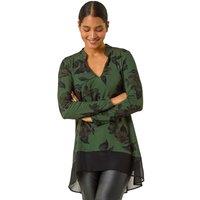 Roman Women's Floral Chiffon Hem Blouse in Dark Green | Size: 10