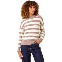 Roman Women's Button Shoulder Stripe Knit Jumper in Taupe | Size: 20