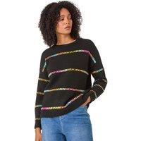 Roman Women's Shimmer Stripe Detail Knit Jumper in Black | Size: 14