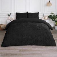OHS Luxury Seersucker Duvet Cover Set Geo Pillowcase Quilt in Black | Size: King