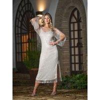 Finding Friday Women's Sheer Open Sleeve Sequin Dress in Ivory | Size: 14