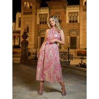 Finding Friday Women's High Neck Tie Waist Midi Dress in Red | Size: 12