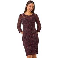 Sequin Lace Ruched Stretch Dress