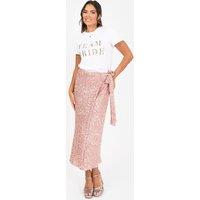 Maya Deluxe Women's Fully Embellished Wrap Midi Skirt in Pink | Size: 10