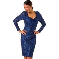 Roman Women's Sequin Sweetheart Stretch Midi Dress in Navy | Size: 18