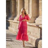 Finding Friday Women's Metallic Wrap Dress in Dark Pink | Size: 8