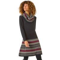 Roman Women's 2 in 1 Nordic Print Scarf Neck Knitted Dress in Red | Size: 18