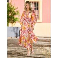 Finding Friday Women's Metallic Printed Long Sleeve Floaty Midi Dress | Size: 12