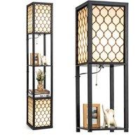 Costway Double Floor Lamp Freestanding Bedside Lounge Light W/2 Tier Storage Shelves E27