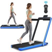 Costway 2 in 1 Folding Treadmill Electric 1-12KM/H Walking Running Machine Bluetooth in Blue | Size: 80-100kg