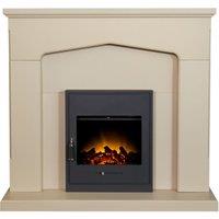 Adam Fires & Fireplaces Adam Cotswold Fireplace in Stone Effect with Oslo Electric Inset Stove in Black, 48 Inch in Cream