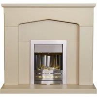 Adam Fires & Fireplaces Adam Cotswold Fireplace in Stone Effect with Helios Electric Fire in Brushed Steel, 48 Inch in Cream