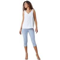 Roman Women's Cropped Stretch Trouser Capri Summer Leggings 3/4 Pedal Pushers in Silver | Size: 22