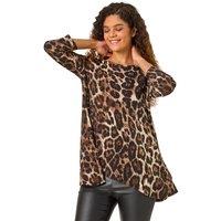 Roman Women's Stretch Textured Animal Print Tunic in Natural | Size: 20