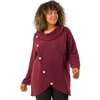 Roman Women's Curve Cowl Neck Button Wrap Top in Wine | Size: 20