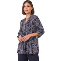 Roman Women's Paisley Print Pintuck Stretch Shirt in Navy | Size: 12