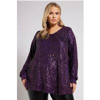Yours Women's Sequin V-Neck Top in Purple | Size: 16