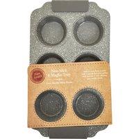 Orsina Grey Marble Effect Six Cup Muffin Tray, Durable Metal Non Stick Muffin Tray with Heat Resistant Handles