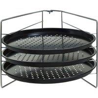 Orsina Three Tier Pizza Rack, Non-Stick Carbon Steel Rack For Storing & Serving Multiple Pizzas, Space-Saving in Black