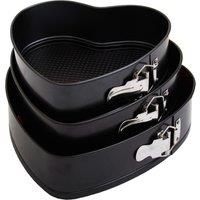 Orsina Heart Shaped Cake Tin Set Of 3, Non-Stick Springform Tins For Baking Romantic Cakes, Durable Carbon Steel in Black