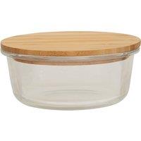 Orsina Elegant 620 Ml Glass Container With Bamboo Lid, Functional Clear Glass Container, Airtight Storage Container in Natural