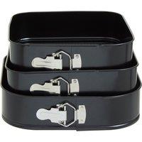 Orsina Square Cake Tin Set Of 3, Non-Stick Springform Tins For Layered & Celebration Cakes, Durable Carbon Steel in Black