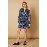 Oasis Women's Floral Chiffon Hand Embellished Trim Mini Dress in Blue | Size: 10