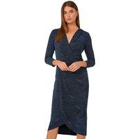 Glitter Print Stretch Wrap Midi Dress