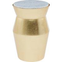 Orsina Large Gold Drum Side Table With White Marble Top, Asymmetric Hourglass Design Nesting Table, Decorative Table