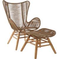 Orsina Rope Lounge Chair & Footstool, High-back Space-Saver Couch Chair, Improves Body Posture Footrest in Brown