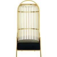Orsina Silver Finish Dome Cage Chair, Statement Stainless Steel Art Deco Accent Chair, Cage Design with Faux Leather in Gold