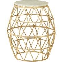 Orsina Aluminium & Stone Side Table, Handcrafted Geometric Accent Table With Polished Stone Top, Small Round Table in Gold