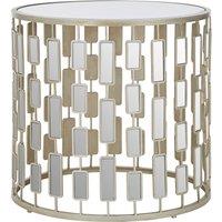 Orsina Champagne Silver Finished Small Side Table, Mirrored Glass Topped Round Table, Decorative Table, Coffee Table